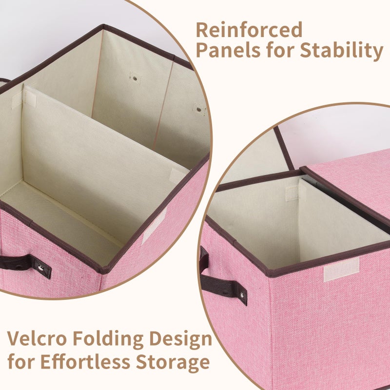 Tcbelosion Foldable Fabric Storage Box, 16.5 x 11.8 x 9.8 inches (L x W x H), with Double-Lid & Dividers, Large Organizer for Home, Closet, Office(Pink) - Image 3