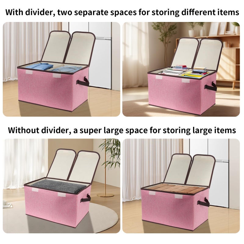 Tcbelosion Foldable Fabric Storage Box, 16.5 x 11.8 x 9.8 inches (L x W x H), with Double-Lid & Dividers, Large Organizer for Home, Closet, Office(Pink) - Image 5