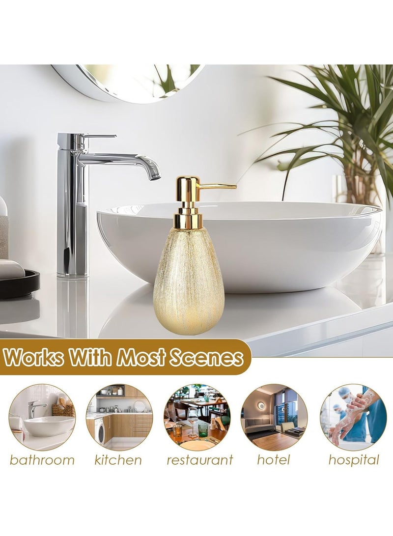 SYOSI Hand Soap Dispenser Luxury Soap Dispenser Bathroom Brushed Gold Ceramics Hand Soap Dispenser Dish Soap Dispenser for Kitchen Droplet Shape Soap Pump Bottle Gold - Image 3