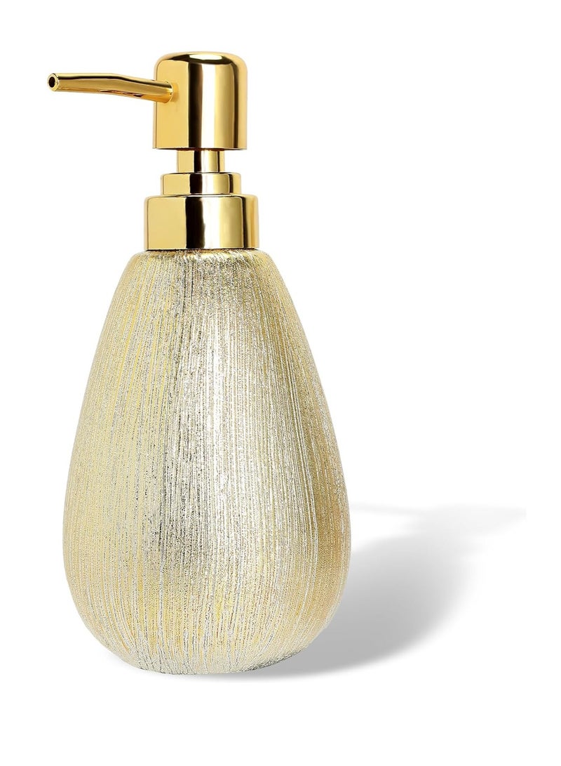 SYOSI Hand Soap Dispenser Luxury Soap Dispenser Bathroom Brushed Gold Ceramics Hand Soap Dispenser Dish Soap Dispenser for Kitchen Droplet Shape Soap Pump Bottle Gold - Image 1