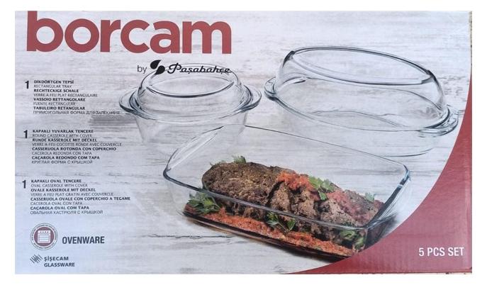 بوركام طقم صوانى زجاج بايركس حرارى 5 قطعة من بوركام 5 مقاسات صناعة تركية - Image 1