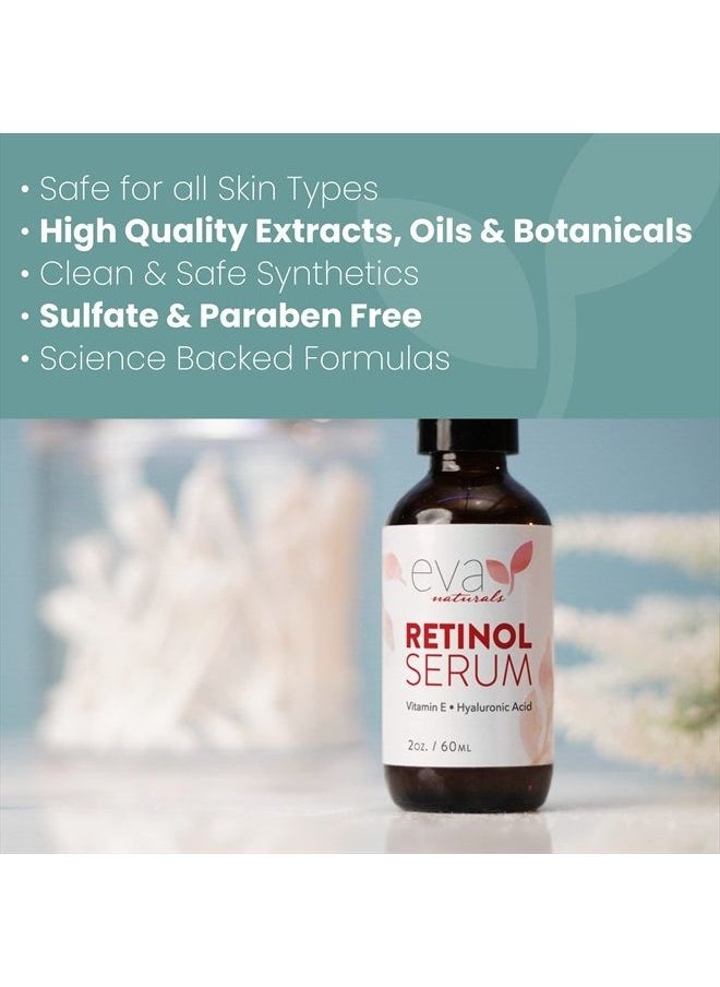 Eva Naturals - Retinol Serum for Face with Hyaluronic Acid, Vitamin E & Organic Aloe - Retinol Face Serum that Reduce Wrinkles, Fine Lines & Dark Spots - Vitamin A, Anti Aging Serum (Double Sized 2oz Bo - Image 1