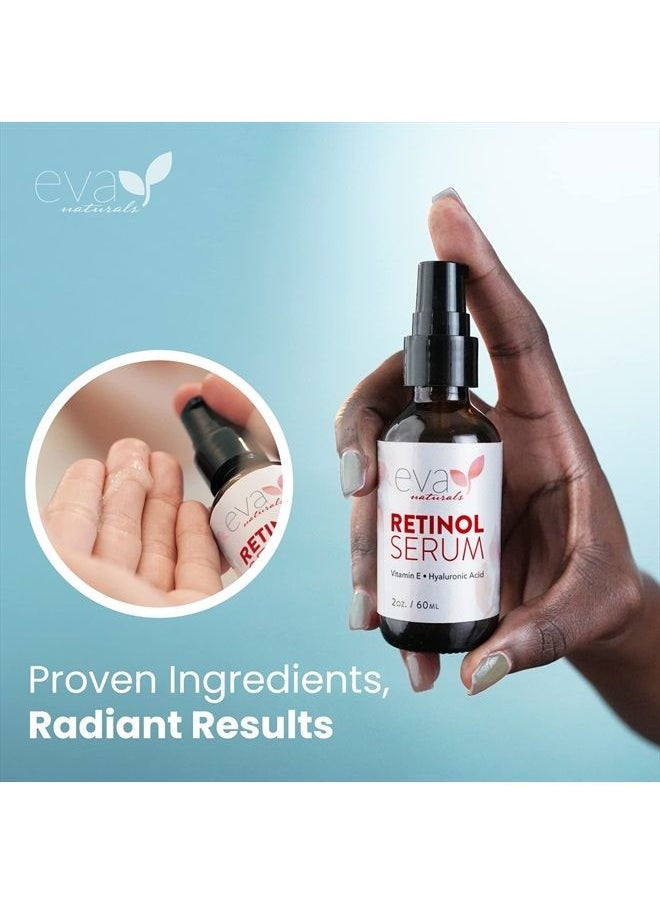 Eva Naturals - Retinol Serum for Face with Hyaluronic Acid, Vitamin E & Organic Aloe - Retinol Face Serum that Reduce Wrinkles, Fine Lines & Dark Spots - Vitamin A, Anti Aging Serum (Double Sized 2oz Bo - Image 1