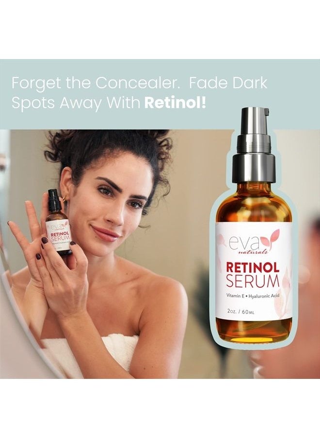 Eva Naturals - Retinol Serum for Face with Hyaluronic Acid, Vitamin E & Organic Aloe - Retinol Face Serum that Reduce Wrinkles, Fine Lines & Dark Spots - Vitamin A, Anti Aging Serum (Double Sized 2oz Bo - Image 1