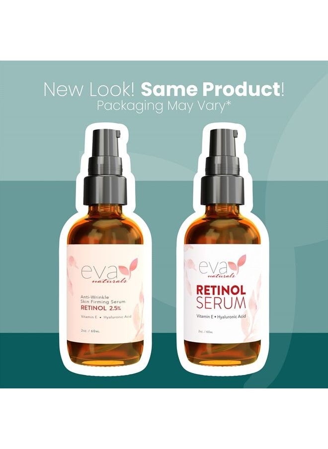 Eva Naturals - Retinol Serum for Face with Hyaluronic Acid, Vitamin E & Organic Aloe - Retinol Face Serum that Reduce Wrinkles, Fine Lines & Dark Spots - Vitamin A, Anti Aging Serum (Double Sized 2oz Bo - Image 1