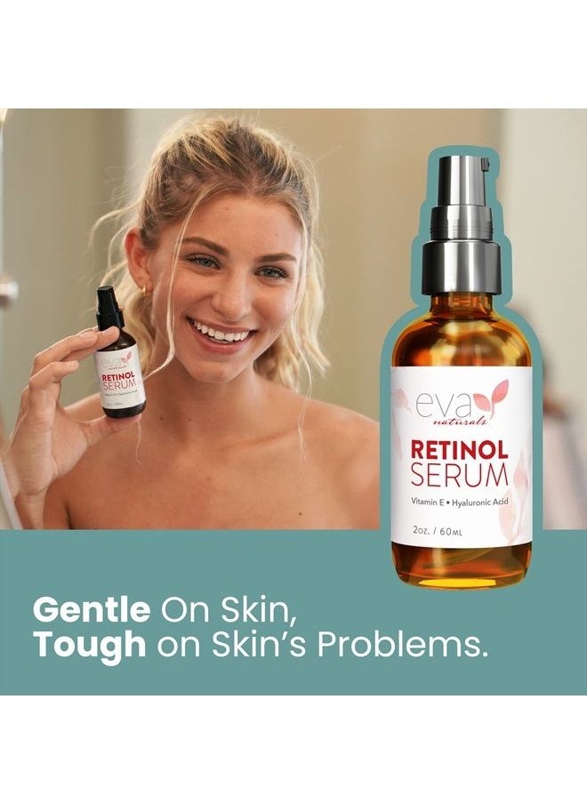 Eva Naturals - Retinol Serum for Face with Hyaluronic Acid, Vitamin E & Organic Aloe - Retinol Face Serum that Reduce Wrinkles, Fine Lines & Dark Spots - Vitamin A, Anti Aging Serum (Double Sized 2oz Bo - Image 1