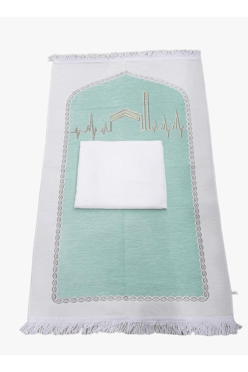 طقم سجاده صلاه  مع شرشف صلاه مفتوح لف(جلال صلاة) قماش بارد - Image 1