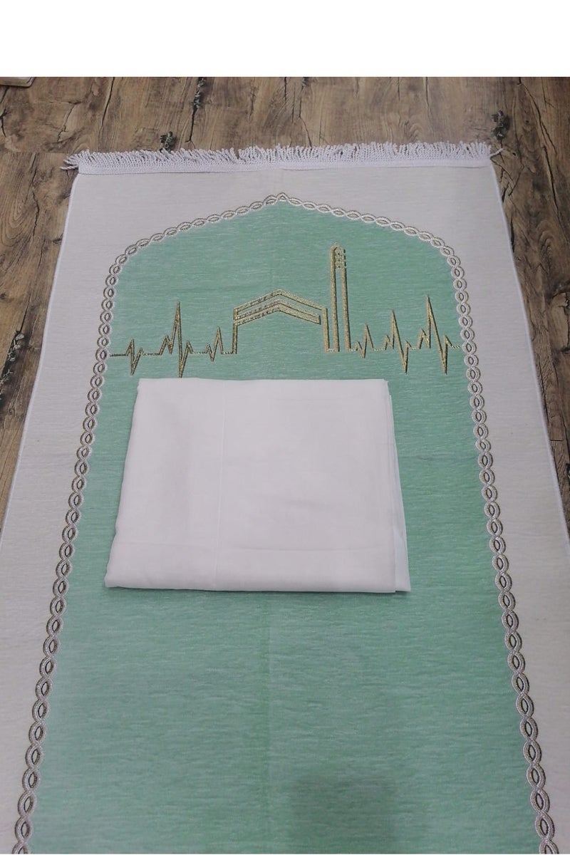 طقم سجاده صلاه  مع شرشف صلاه مفتوح لف(جلال صلاة) قماش بارد - Image 2