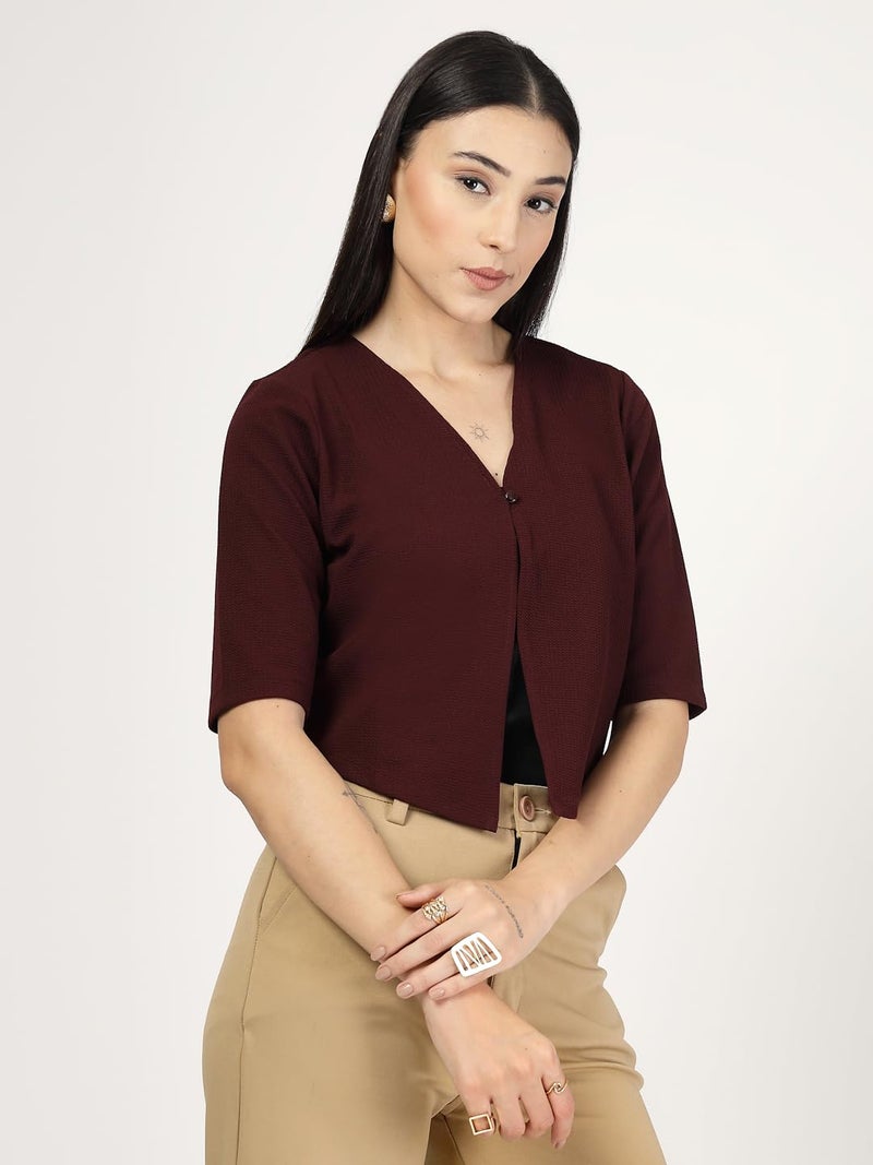 Style Quotient Women Maroon Knit Shrug - Image 3
