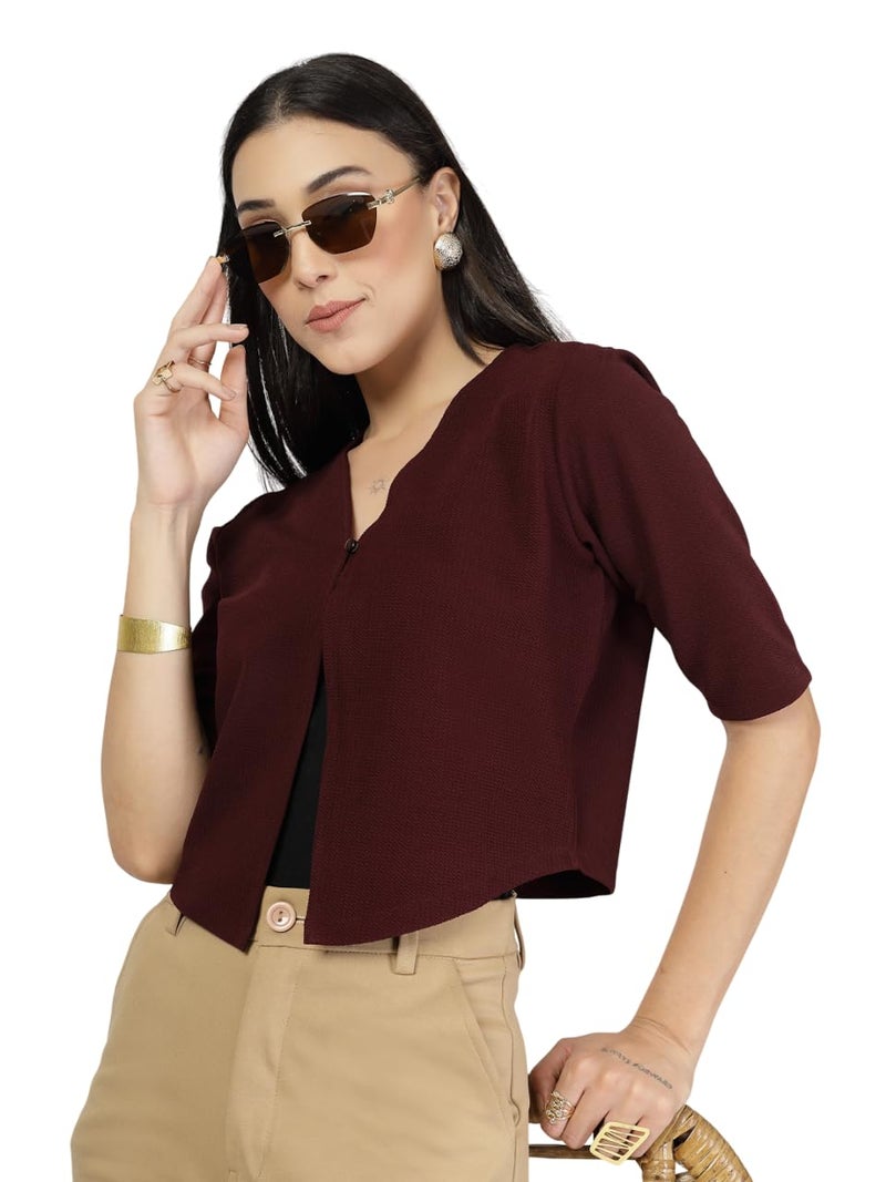 Style Quotient Women Maroon Knit Shrug - Image 1