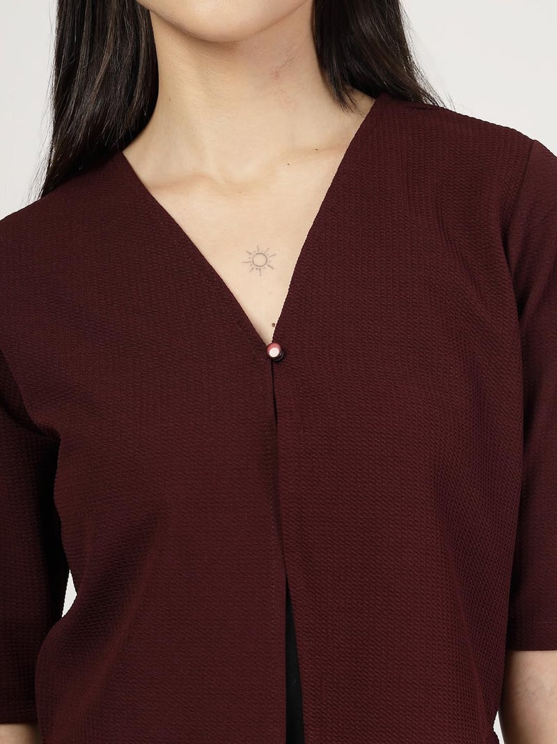 Style Quotient Women Maroon Knit Shrug - Image 2