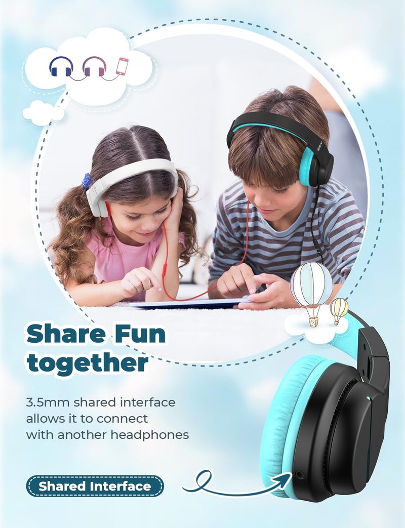 iClever HS19 Kids Headphones with Microphone for School, Volume Limiter 85/94dB, Over-Ear Girls Boys Headphones for Kids with Shareport, Foldable Wired Headphones for iPad/Travel (Black) - Image 3