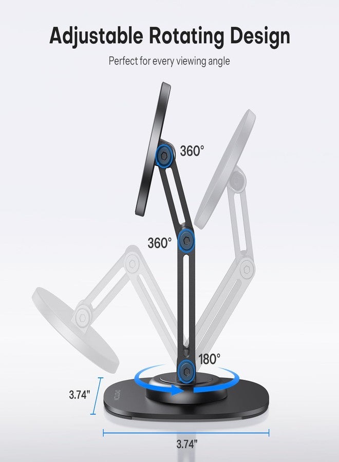 Omoton حامل هاتف مغناطيسي دوار 360° من OMOTON للمكتب، قابل للتعديل وقابل للطي من الألمنيوم لحامل هاتف MagSafe مع قاعدة غير قابلة للانزلاق، لهواتف iPhone 17/16/15/14 Pro Max Air/حافظة MagSafe - أسود - Image 4
