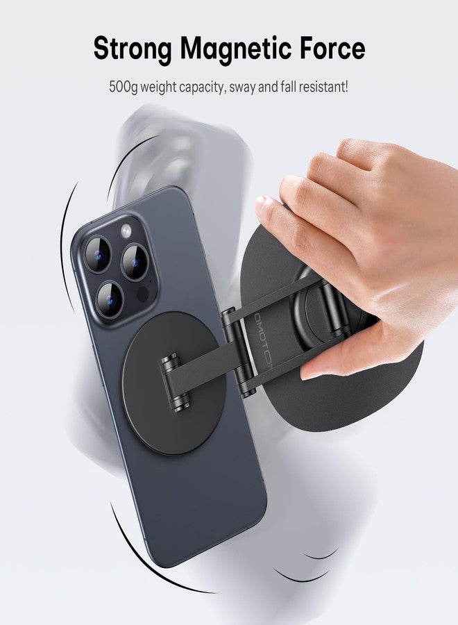 Omoton حامل هاتف مغناطيسي دوار 360° من OMOTON للمكتب، قابل للتعديل وقابل للطي من الألمنيوم لحامل هاتف MagSafe مع قاعدة غير قابلة للانزلاق، لهواتف iPhone 17/16/15/14 Pro Max Air/حافظة MagSafe - أسود - Image 3