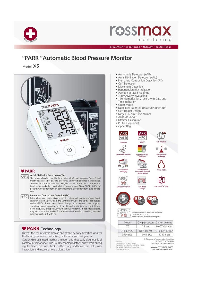 "جهاز قياس ضغط الدم الاحترافي X5 PARR، لون أبيض." - Image 2