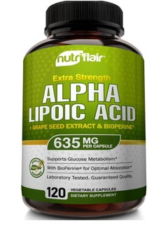 Alpha Lipoic Acid, Extra Strength - with Grape Seed Extract and BioPerine Black Pepper Extract 635mg 120 Capsules