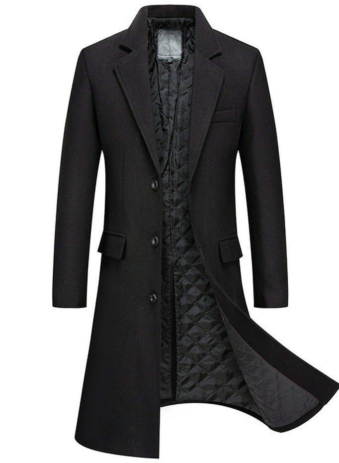 Loquat Men's Thick Full Length Trench Coat Long Wool Overcoat Winter Windbreaker Jacket Black  - Image 1
