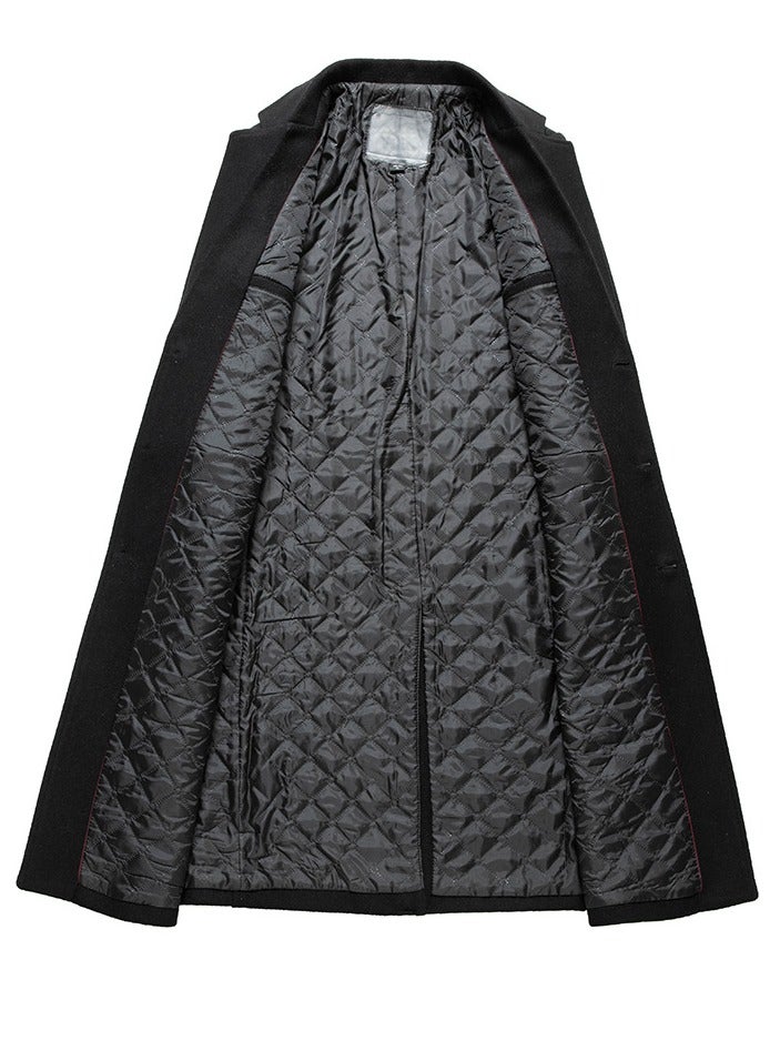 Loquat Men's Thick Full Length Trench Coat Long Wool Overcoat Winter Windbreaker Jacket Black  - Image 2
