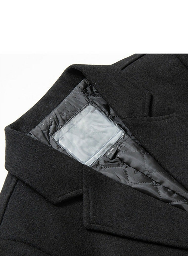 Loquat Men's Thick Full Length Trench Coat Long Wool Overcoat Winter Windbreaker Jacket Black  - Image 4