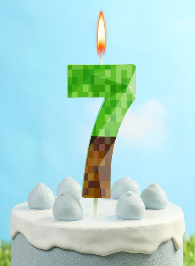 PHD CAKE 2.76 Inch Number 7 Pixel Birthday Candles Crystal, Green Miner Number Candles, Cake Number Candles, Party Celebration, Style Candle - Image 2