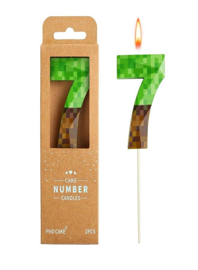 PHD CAKE 2.76 Inch Number 7 Pixel Birthday Candles Crystal, Green Miner Number Candles, Cake Number Candles, Party Celebration, Style Candle - Image 1