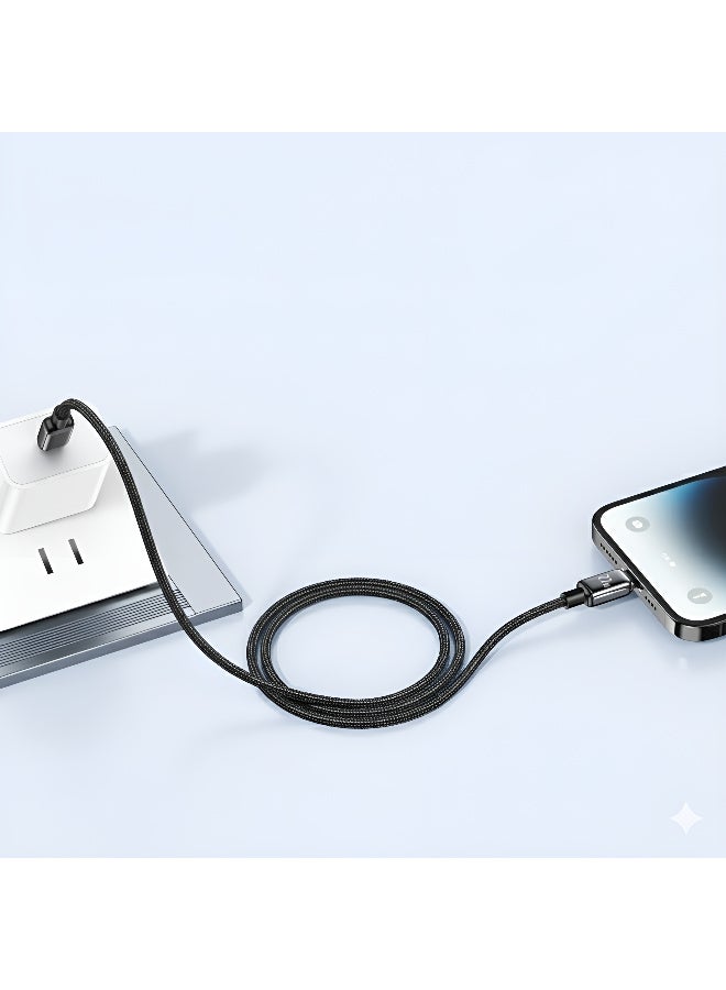 فونينج كابل شحن lightning سريع فونينج X119 – سلك مضفر قوي بطول 1 متر – مقاوم للانحناء بقدرة 2.1A – هيكل زنك ألووي متين – لون أسود (For iP) - Image 3