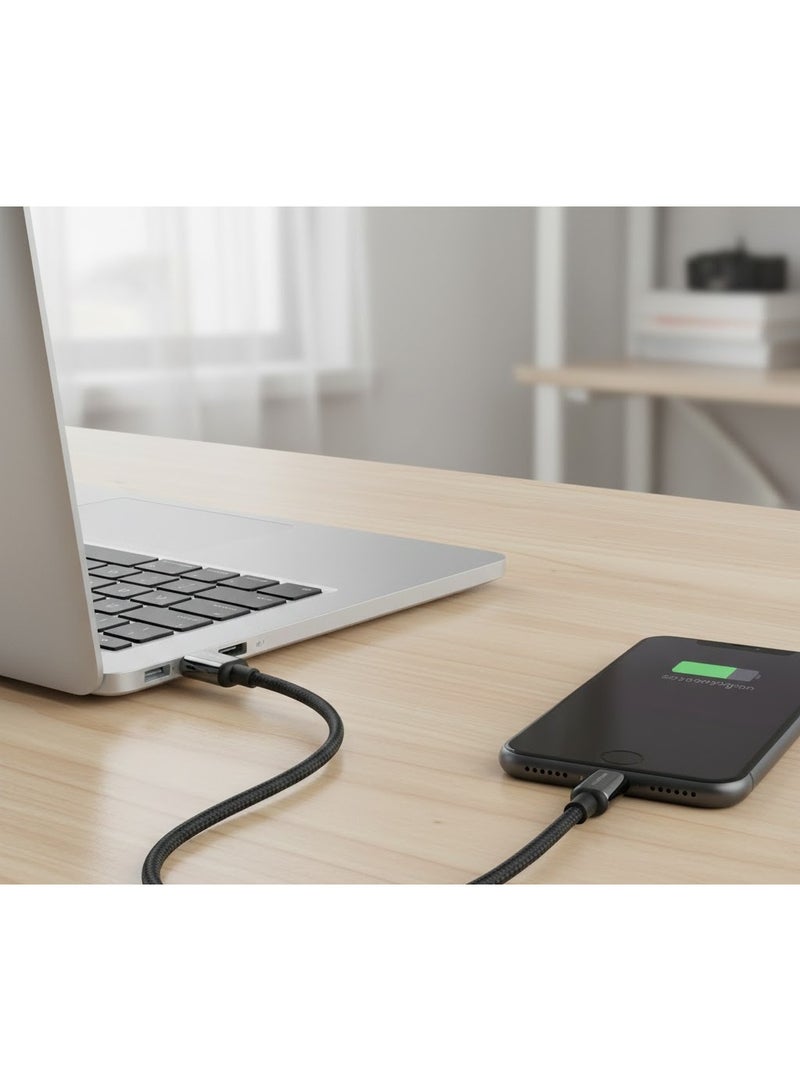 فونينج كابل شحن lightning سريع فونينج X119 – سلك مضفر قوي بطول 1 متر – مقاوم للانحناء بقدرة 2.1A – هيكل زنك ألووي متين – لون أسود (For iP) - Image 5