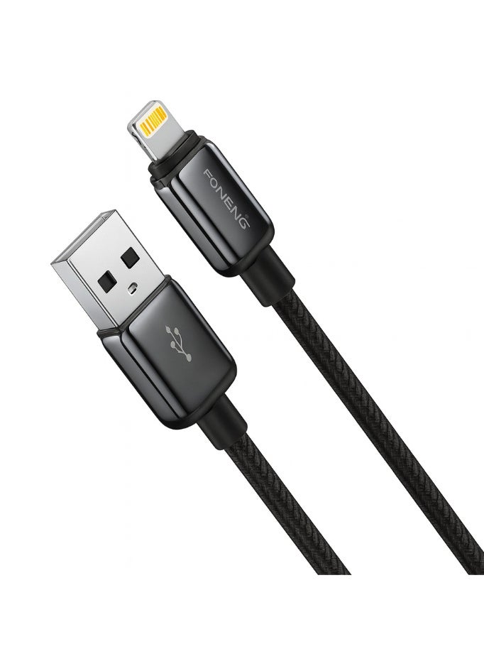 فونينج كابل شحن lightning سريع فونينج X119 – سلك مضفر قوي بطول 1 متر – مقاوم للانحناء بقدرة 2.1A – هيكل زنك ألووي متين – لون أسود (For iP) - Image 1