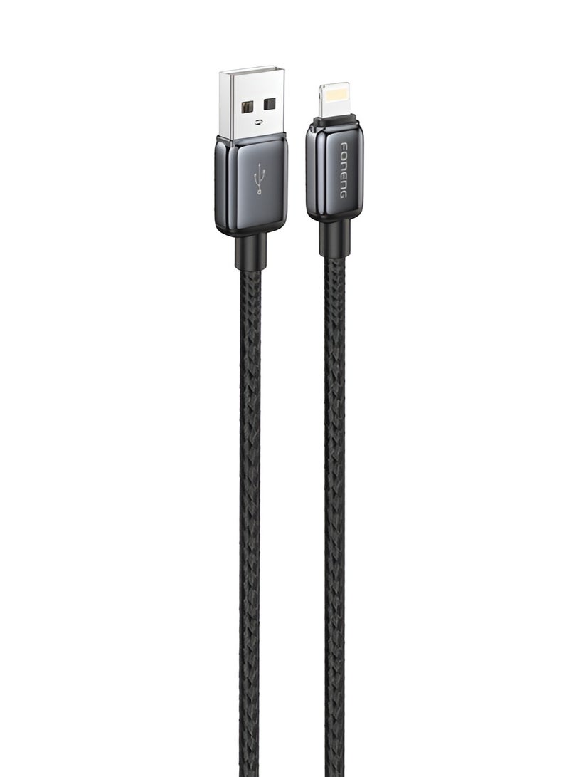 فونينج كابل شحن lightning سريع فونينج X119 – سلك مضفر قوي بطول 1 متر – مقاوم للانحناء بقدرة 2.1A – هيكل زنك ألووي متين – لون أسود (For iP) - Image 2