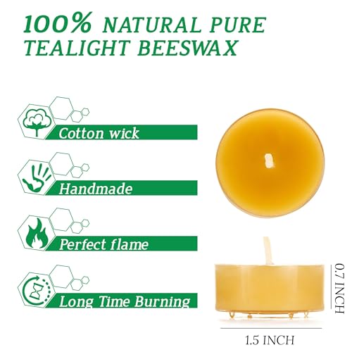 ENCANLIGHT Beeswax Tealight Candles, Handmade Tea Light Candle 24 Pack with Cotton Wick - 4 Hours Long Burning, Natural Unscented and Smokeless for Home Decor, Party, Dinner - Image 2
