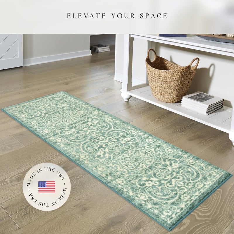 Maples Rugs سجادة بيلهم العتيقة غير قابلة للانزلاق قابلة للغسل للسير في الممرات [صنع في الولايات المتحدة الأمريكية]، 2 × 6، سبا فاتح - Image 2