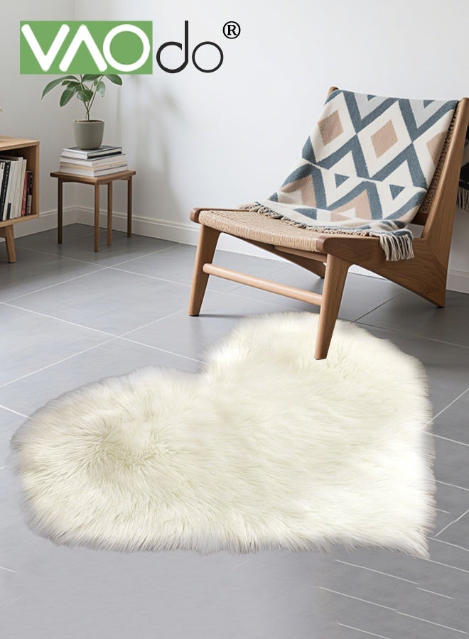 VAOdo Fluffy Faux Fur Rug, Heart Shaped Soft Area Rug, Faux Sheepskin Floor Mat, Premium Exquisite Room Decoration for Bedroom Domitory Living Room White 70*90CM - Image 1