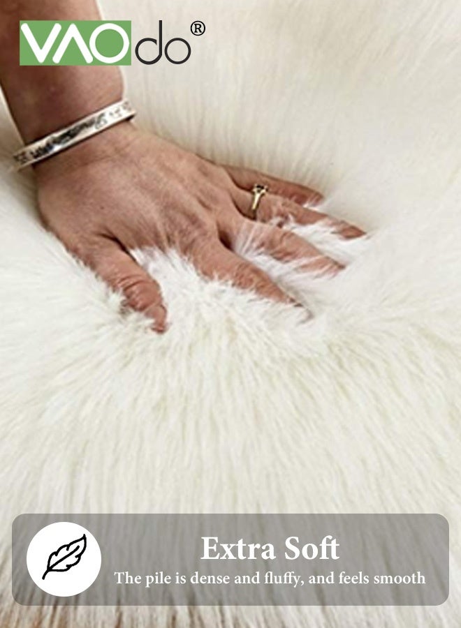 VAOdo Fluffy Faux Fur Rug, Heart Shaped Soft Area Rug, Faux Sheepskin Floor Mat, Premium Exquisite Room Decoration for Bedroom Domitory Living Room White 70*90CM - Image 5