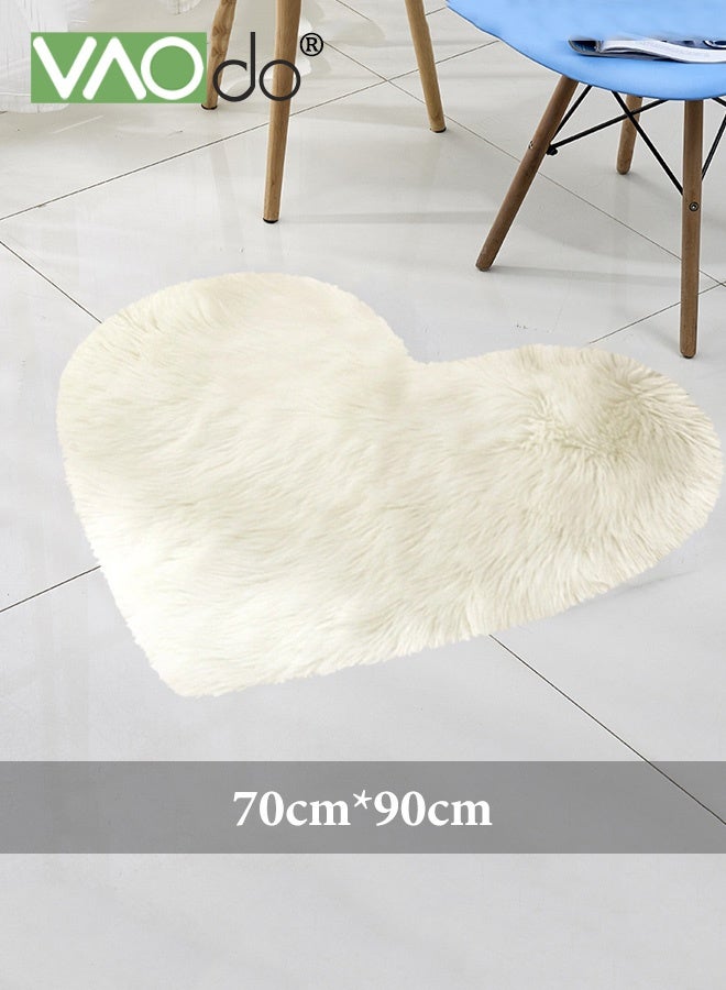 VAOdo Fluffy Faux Fur Rug, Heart Shaped Soft Area Rug, Faux Sheepskin Floor Mat, Premium Exquisite Room Decoration for Bedroom Domitory Living Room White 70*90CM - Image 3