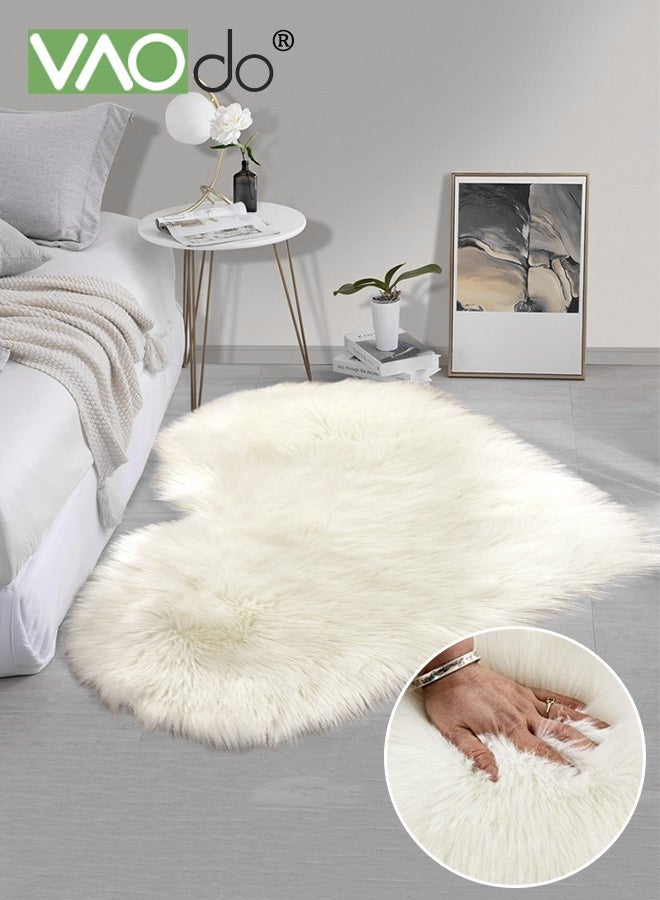 VAOdo Fluffy Faux Fur Rug, Heart Shaped Soft Area Rug, Faux Sheepskin Floor Mat, Premium Exquisite Room Decoration for Bedroom Domitory Living Room White 70*90CM - Image 2