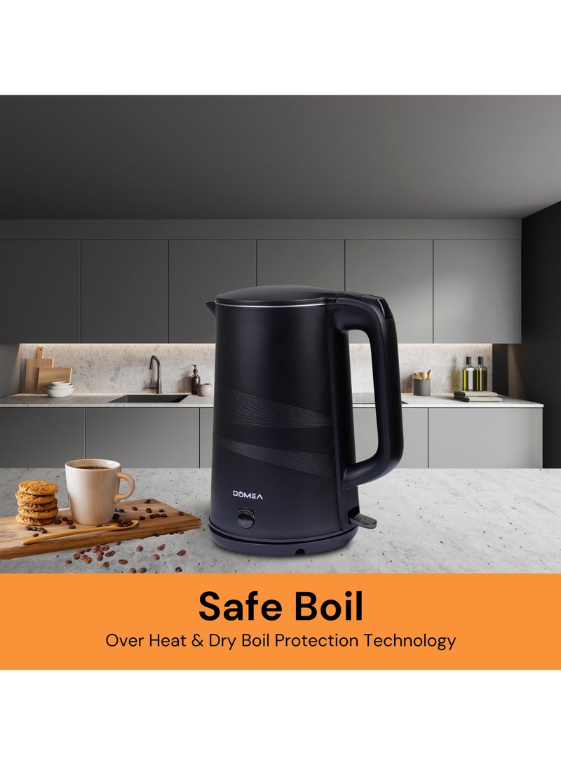 دوميا Electric Kettle, 1.7 L, 1500W Cordless Jug, 360° Rotational Base, LED Illumination, Auto Cut-Off, Cool Touch Exterior, Overheat Protection, Stainless Steel Body, Ideal for Home & Office, Black  - Image 3
