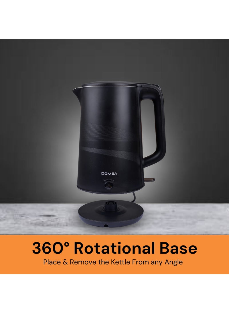 دوميا Electric Kettle, 1.7 L, 1500W Cordless Jug, 360° Rotational Base, LED Illumination, Auto Cut-Off, Cool Touch Exterior, Overheat Protection, Stainless Steel Body, Ideal for Home & Office, Black  - Image 4