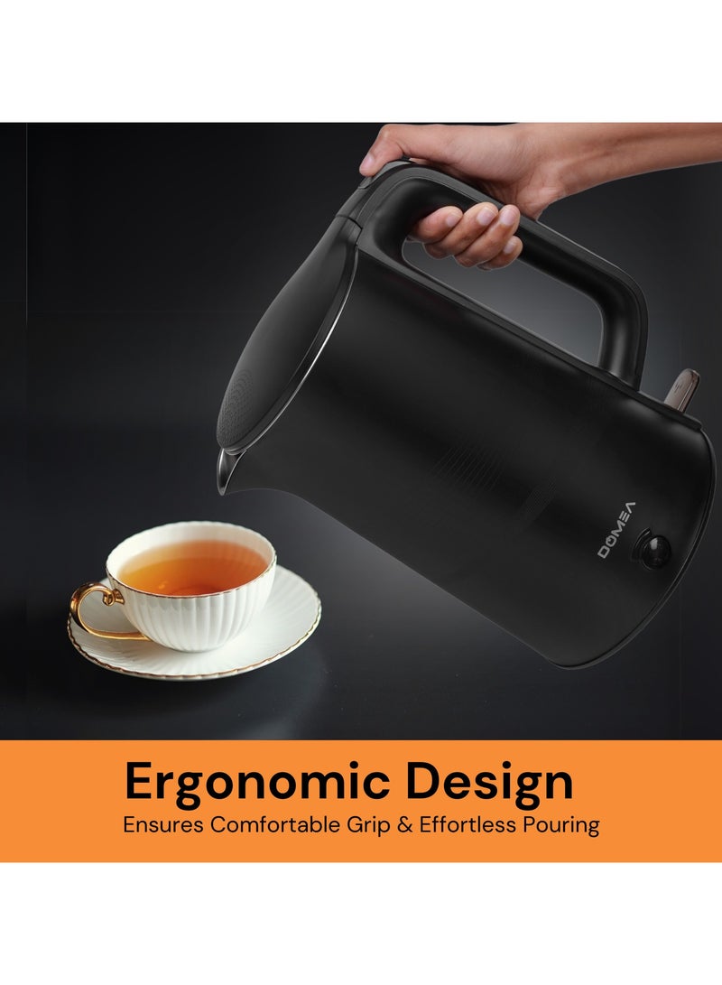 دوميا Electric Kettle, 1.7 L, 1500W Cordless Jug, 360° Rotational Base, LED Illumination, Auto Cut-Off, Cool Touch Exterior, Overheat Protection, Stainless Steel Body, Ideal for Home & Office, Black  - Image 5