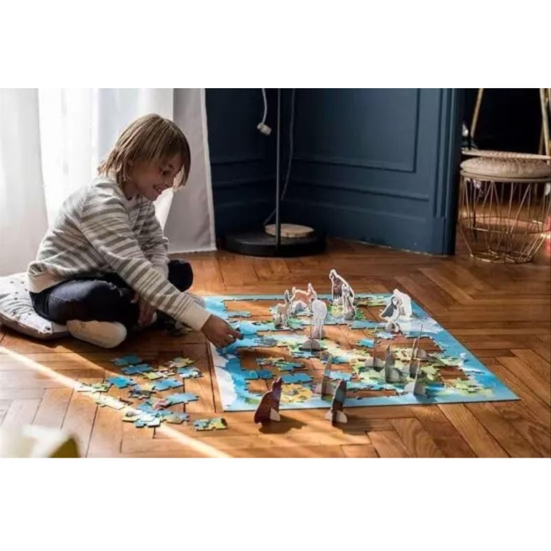 Janod 200 Piece World Atlas Floor Puzzle with Endangered Animal Figures - Ages 6+ - J02676 - Image 4