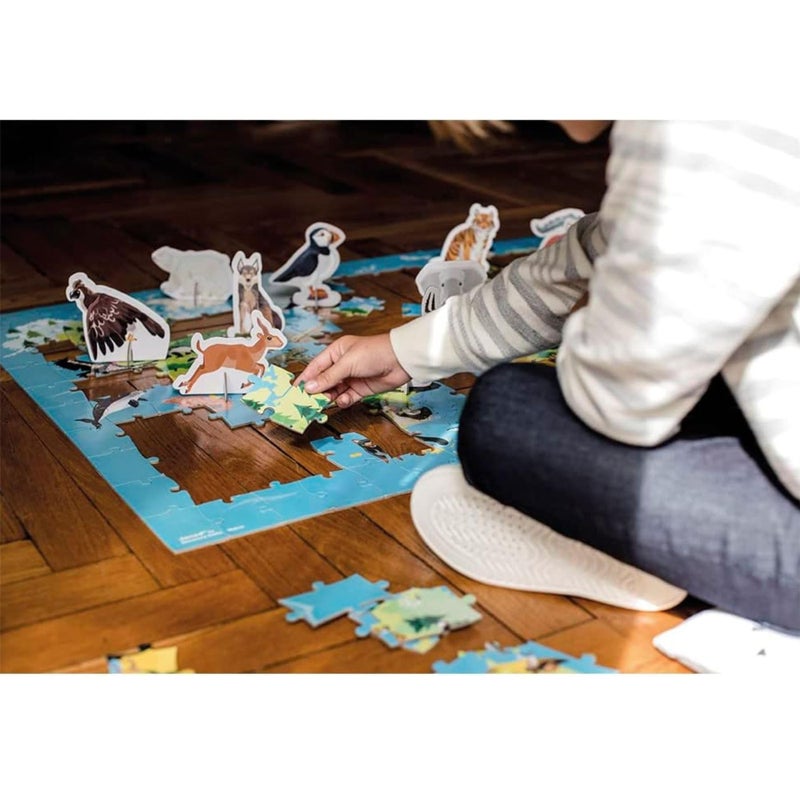 Janod 200 Piece World Atlas Floor Puzzle with Endangered Animal Figures - Ages 6+ - J02676 - Image 5