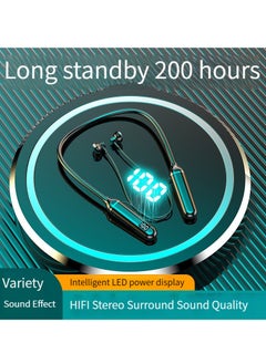 GELESE GELESE Digital Display Neck-Worn Wireless Bluetooth Headset Multi-functional Large-capacity Semi-in-ear Sports Stereo Neck Headphone (Black)  - Image 1