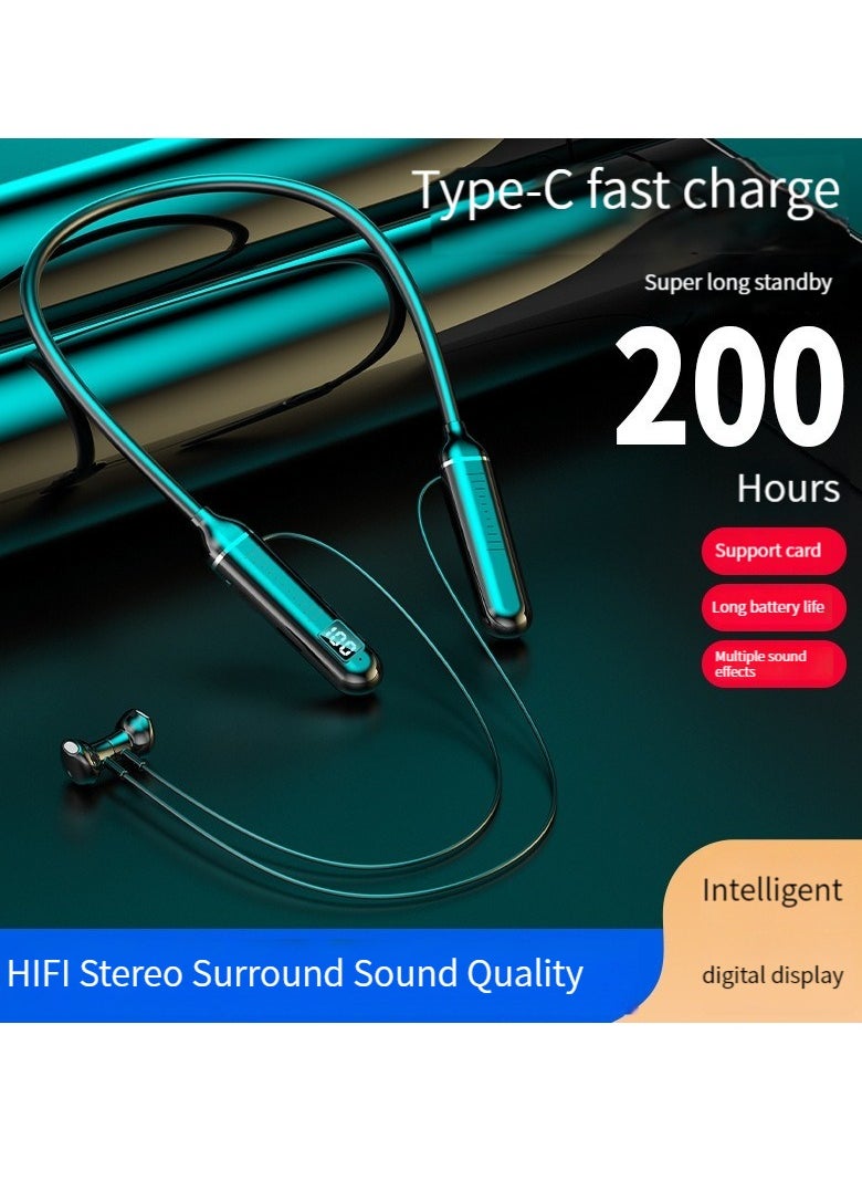 GELESE GELESE Digital Display Neck-Worn Wireless Bluetooth Headset Multi-functional Large-capacity Semi-in-ear Sports Stereo Neck Headphone (Black)  - Image 2