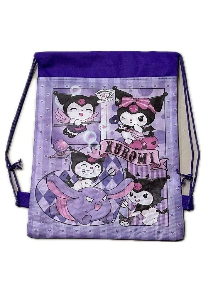 Kuromi Gift Bags Pink Purple Drawstring Pocket Non-Woven Printed Schoolbag Gift Bag Travel Party return gifts bags party favors pack of 12