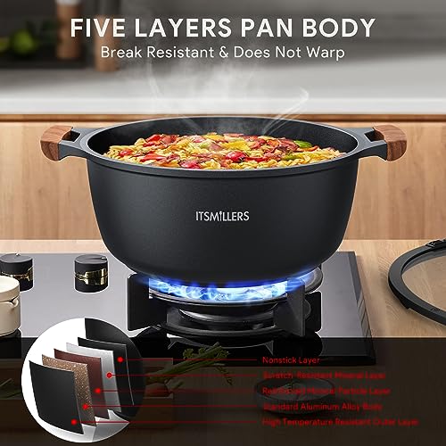 ITSMILLERS Nonstick Stock Pot,6.5 Qt Elegant Aluminum Ceramic Casserole with Pour Spout Lid, Induction Bottom - Image 3