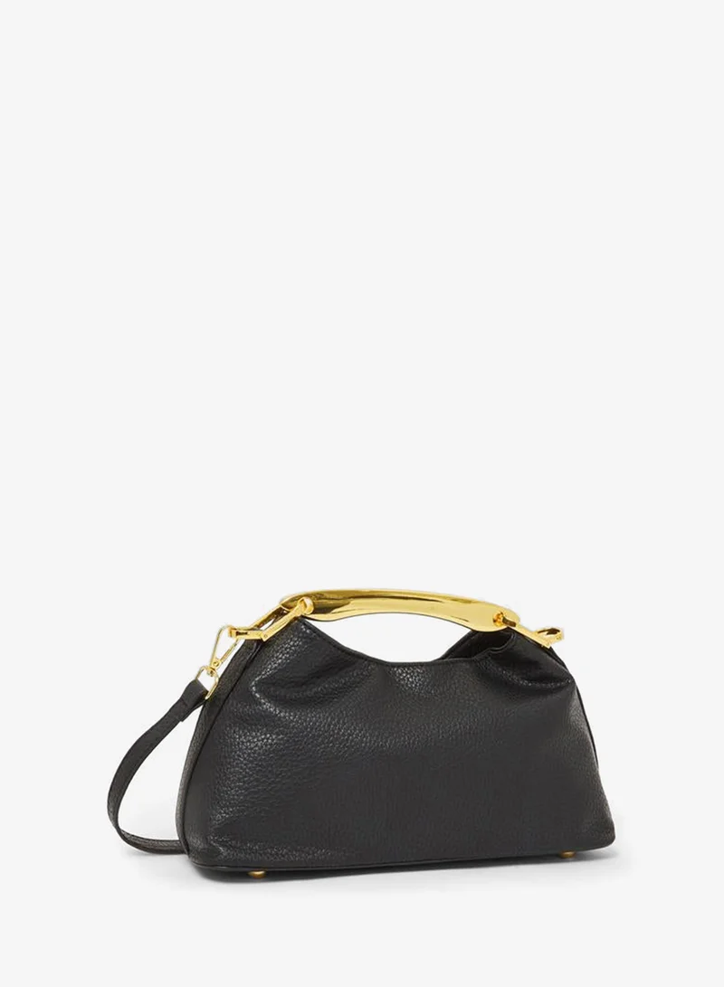 Styli Black Leather Satchel with Gold Handle