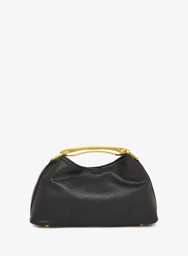 Styli Black Leather Satchel with Gold Handle
