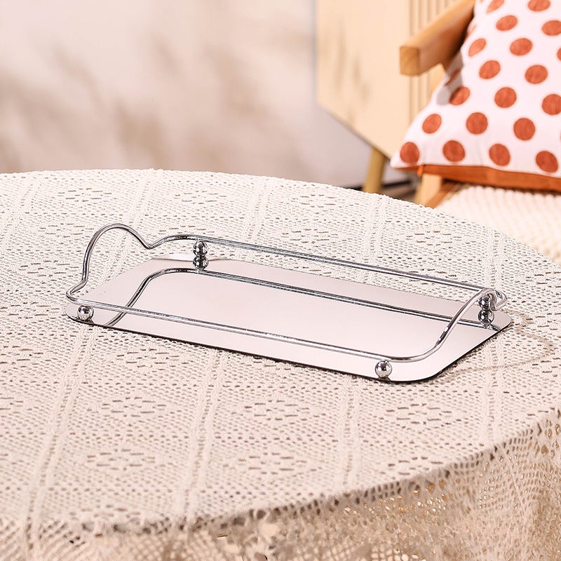 Light Luxury Nordic Creative Coffee Water Cup Stainless Steel Tray ins Style Jewelry Mirror Binaural Decorative Flat Bottom Square Plate(Silver tray) - Image 1