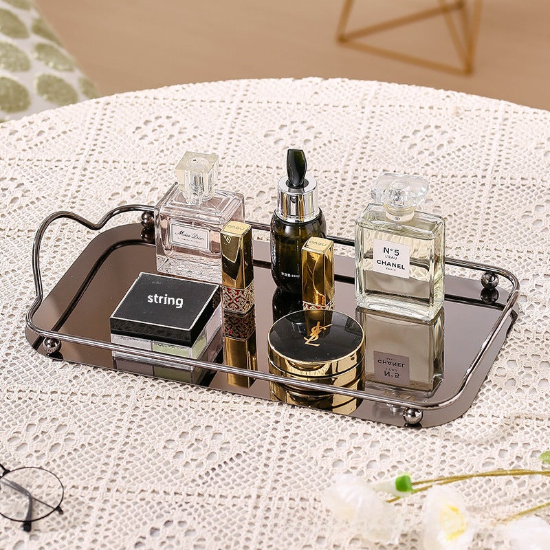 Light Luxury Nordic Creative Coffee Water Cup Stainless Steel Tray ins Style Jewelry Mirror Binaural Decorative Flat Bottom Square Plate(Silver tray) - Image 5