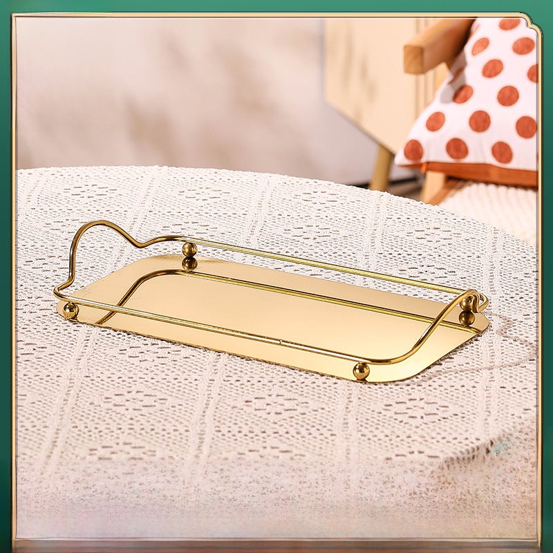 Light Luxury Nordic Creative Coffee Water Cup Stainless Steel Tray ins Style Jewelry Mirror Binaural Decorative Flat Bottom Square Plate(Silver tray) - Image 2