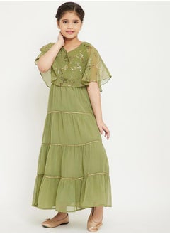 Stylo Bug Foil Print Cape Sleeves Tiered Maxi Dress by Styli  - Image 2
